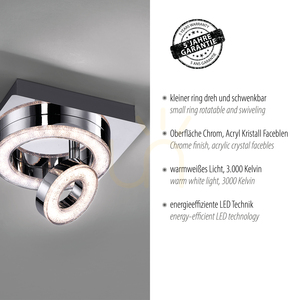 TIM Plafond 14520-17 króm 2xLED small 4