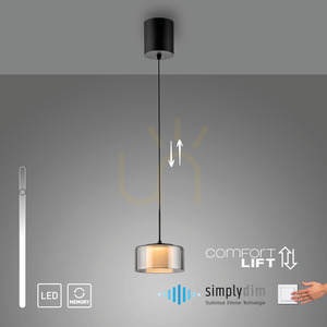 Paul Neuhaus RIKA 2112-18 LED függőlámpa, fekete, füstszínű búrával, 15 cm small 12