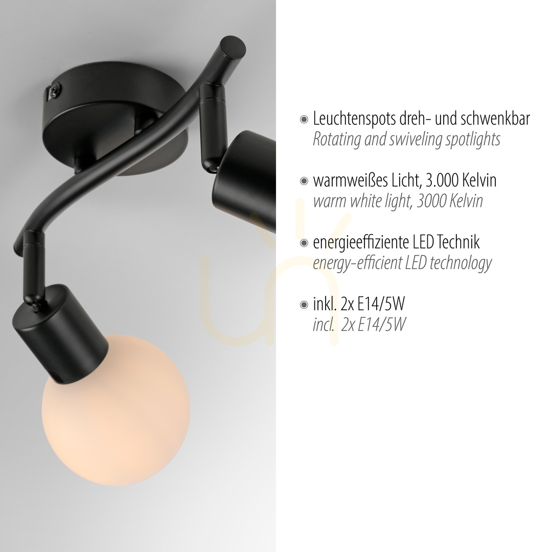 Kijelző Plafond LOKI 12151-18 Fekete 2xE14 Plafond LOKI 12151-18 Fekete 2xE14