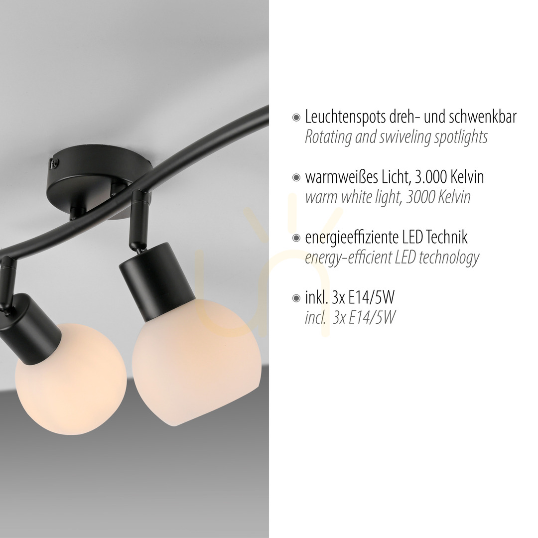 Kijelző Plafond LOKI 12152-18 Fekete 3xE14 Plafond LOKI 12152-18 Fekete 3xE14