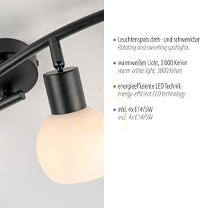 LOKI mennyezeti sínlámpa 4xE14 LED mellékelve 3000K fekete fehér búrák 12154-18 Just Light small 3