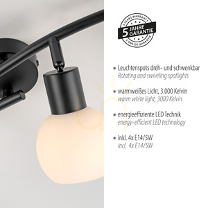 LOKI mennyezeti sínlámpa 4xE14 LED mellékelve 3000K fekete fehér búrák 12154-18 Just Light small 4