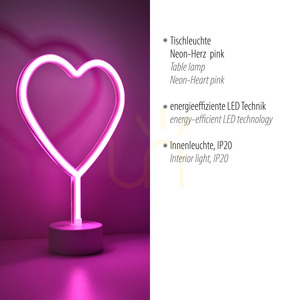 NEON-HERZ dekor neon szív rózsaszín 30 × 20 cm, LED, elemes 3×AA, Just Light 85028-87 small 3