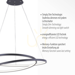 ROMAN 2472-18 függőlámpa, fekete, Ø 55 cm, LED 32 W, 2350 lm, 3000 K, Simply Dim szabályozható small 3