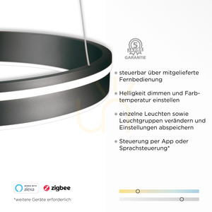 Q-VITO 8412-13 LED függeszték, antracit, Ø 79,4 cm, 65 W, 7000 lm, CCT 2700–5000 K, távirányító, ZigBee small 3