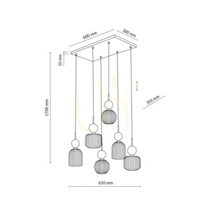 Sophia Cognac fehér függesztett lámpa, 6 db Xe14 small 11