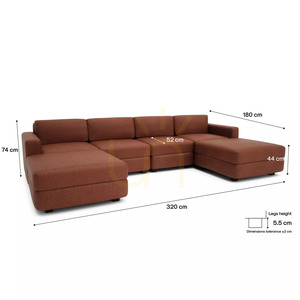 GRACIA moduláris kanapé – U alakú, 180 x 320 x 180 cm – terrakotta színű, a City Sofa gyártmányában small 4