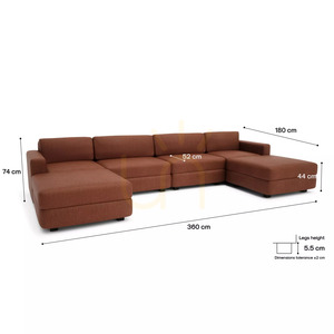 GRACIA moduláris kanapé – U alakú, 180 x 360 x 180 cm – terrakotta színű, a City Sofa gyártmányában small 4