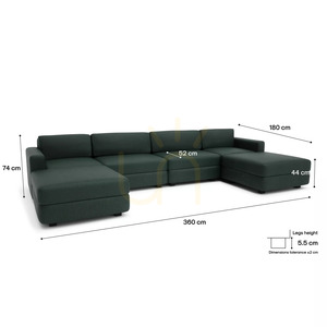 GRACIA moduláris kanapé – U alakú, 180 x 360 x 180 cm – Green City Sofa small 4
