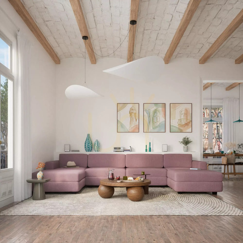 Jelölje be GRACIA moduláris kanapé – U alakú, 180 x 360 x 180 cm – halvány rózsaszín, City Sofa
