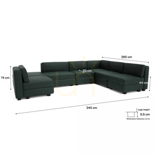 GRACIA moduláris kanapé – U alakú, 160 x 340 x 230 cm – Green City Sofa small 4