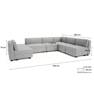 GRACIA moduláris kanapé – U alakú, 160 x 340 x 230 cm – City Sofa szürke small 4