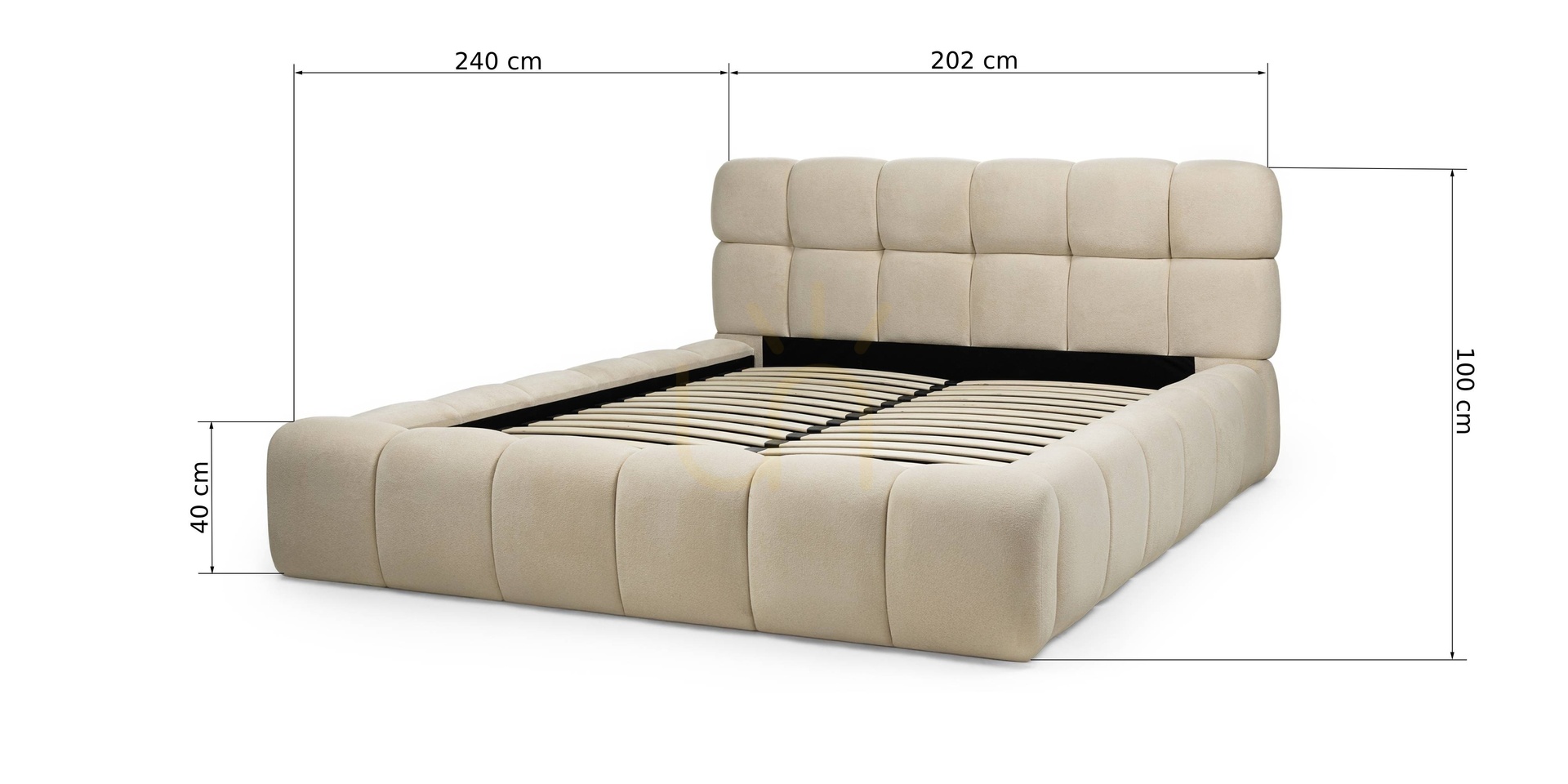 Kijelző NEXTO kárpitozott ágy, 160 x 200 cm, kerettel és tárolórekesszel, világos bézs színben, lekerekített formákkal – a Nova Nook kollekcióból NEXTO kárpitozott ágy, 160 x 200 cm, kerettel és tárolórekesszel, világos bézs színben, lekerekített formákkal – a Nova Nook kollekcióból