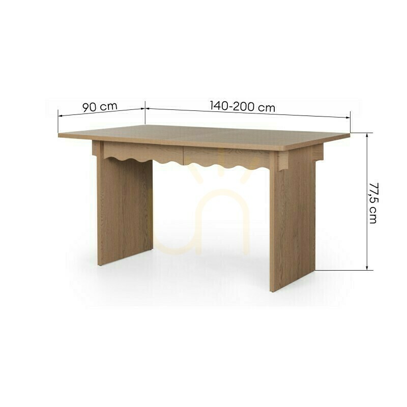 Kijelző FLLOR kihúzható asztal 140–200 cm, Cremona Torro tölgy, Nova Nook díszes hullámmintás FLLOR kihúzható asztal 140–200 cm, Cremona Torro tölgy, Nova Nook díszes hullámmintás