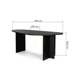 ZEV asztal, 200 cm magas, szabálytalan alakú asztallappal, fekete, látható faerezetű (Nova Nook) small 2