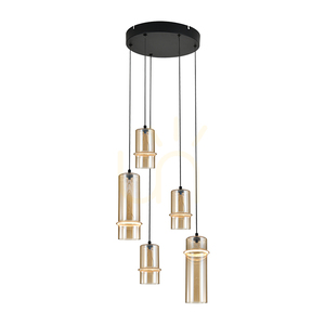 LED-függesztett lámpa, 20 W, 3000 K, homokfekete – pezsgőszínű üveg, ZAMBELIS small 1