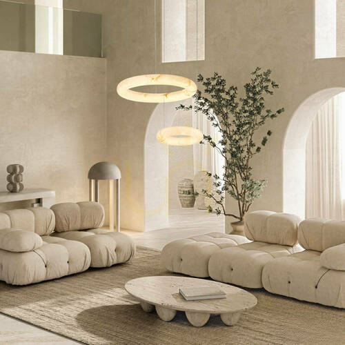 Jelölje be Kerek függesztett LED-lámpa, 45 W, 3000 K, triac, alabástrom – sárgaréz, ZAMBELIS