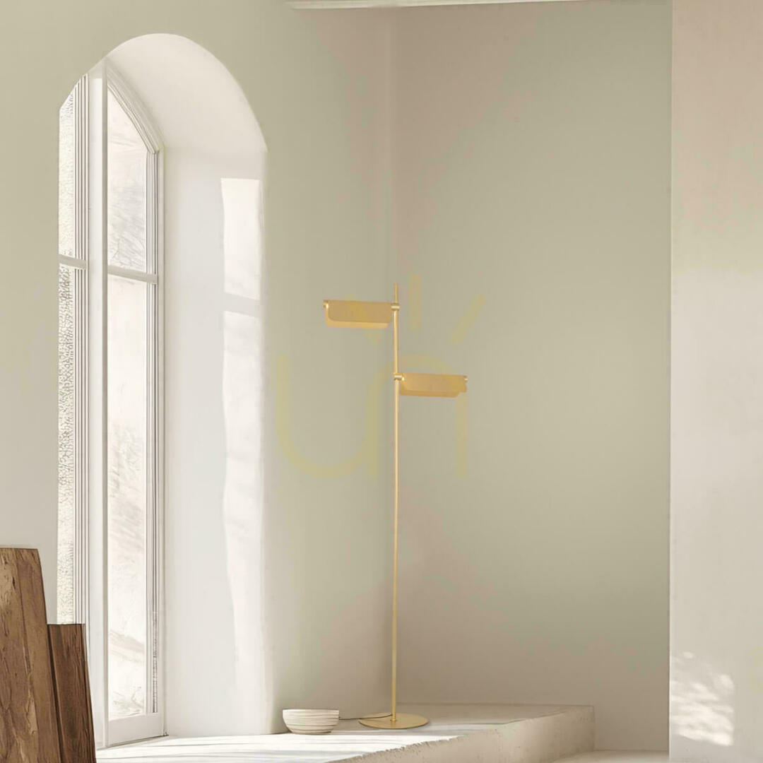 Golvlampa med LED, 12 W, 3000 K, borstat guld, justerbara ljusreflektorer, ZAMBELIS