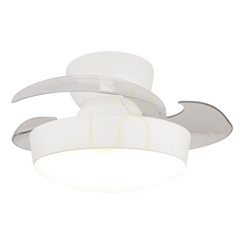 Jelölje be Mennyezeti ventilátor LED-es világítással, 20 W, 3000 K–4000 K–6500 K, fehér, matt fém – átlátszó polikarbonát lapátok, ZAMBELIS