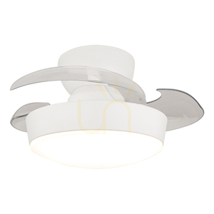 Mennyezeti ventilátor LED-es világítással, 20 W, 3000 K–4000 K–6500 K, fehér, matt fém – átlátszó polikarbonát lapátok, ZAMBELIS small 0