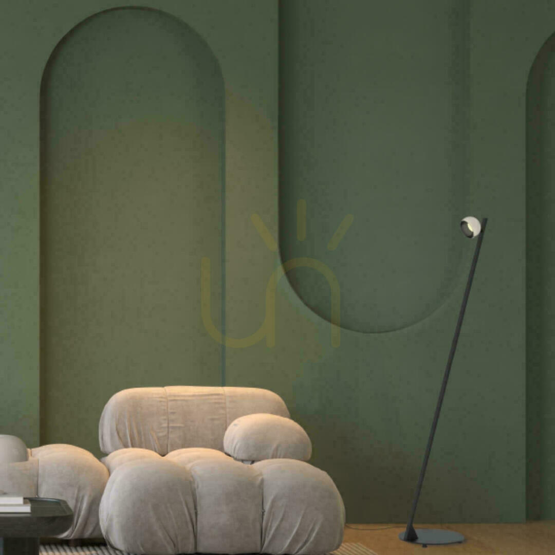 7 W LED floor lamp, 3000 K, black base with a sand-colored finish – brushed nickel shade, 359° adjustable, ZAMBELIS