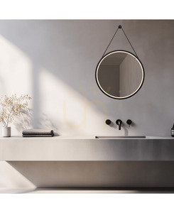 Kerek fürdőszobai tükör Ø60 cm 15 W-os LED-világítással, szíjas, érintéses fényerő-szabályozás, 3000/4000 K, IP44, matt fekete, Zambelis 25387 small 1
