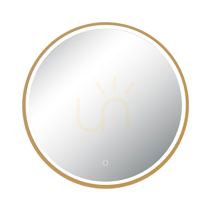 Mirror With LED Light 15W 3000k-4000k Round Touch Dimming Switch Anodized Gold Ip44 ZAMBELIS