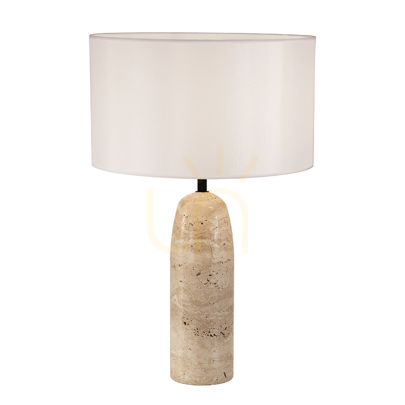 Table lamp, 1xE27, max.. 40 W, made of natural stone – white lampshade made of ZAMBELIS fabric