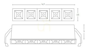 Süllyesztett rácsos LED-spotlámpa, 11 W, 3000 K, homokfekete, ZAMBELIS small 1