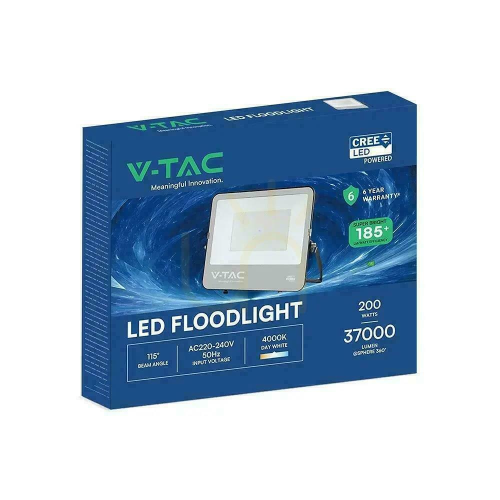 Kijelző V-TAC CREE CHIP 200 W-os LED-es reflektor, 185 lm/W, fekete, VT-44205, 6500 K, 37 000 lm, 6 év garancia V-TAC CREE CHIP 200 W-os LED-es reflektor, 185 lm/W, fekete, VT-44205, 6500 K, 37 000 lm, 6 év garancia