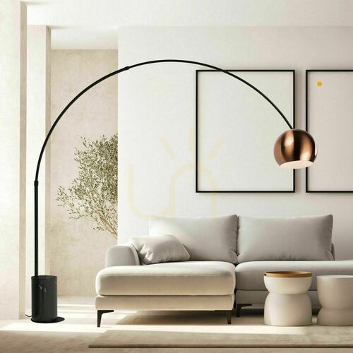 Jelölje be s.luce Ball íves állólámpa 220 cm E27 réz ernyő, fekete márvány talp