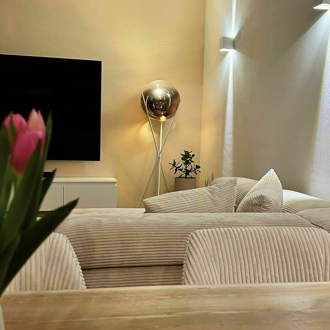 Kilátás Állólámpa s.luce Orb Axis fekete üveggömb, 160 cm, E27, modern Állólámpa s.luce Orb Axis fekete üveggömb, 160 cm, E27, modern