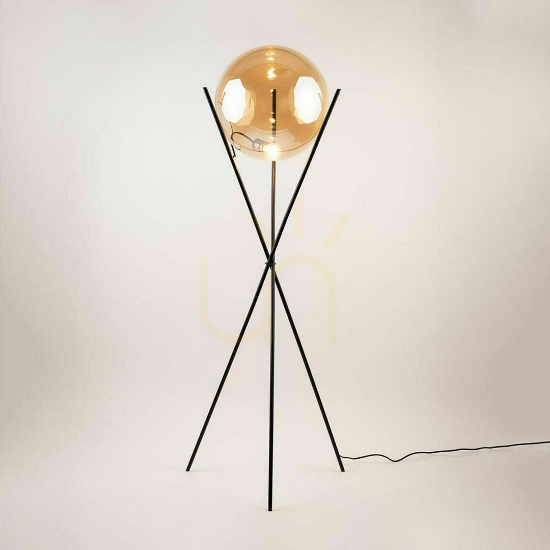 Kilátás Állólámpa s.luce Orb Axis fekete üveggömb, 160 cm, E27, modern Állólámpa s.luce Orb Axis fekete üveggömb, 160 cm, E27, modern