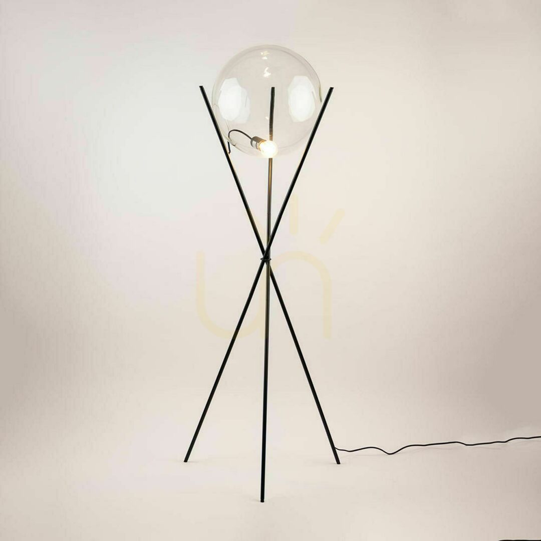 Kijelző Állólámpa s.luce Orb Axis fekete üveggömb, 160 cm, E27, modern Állólámpa s.luce Orb Axis fekete üveggömb, 160 cm, E27, modern
