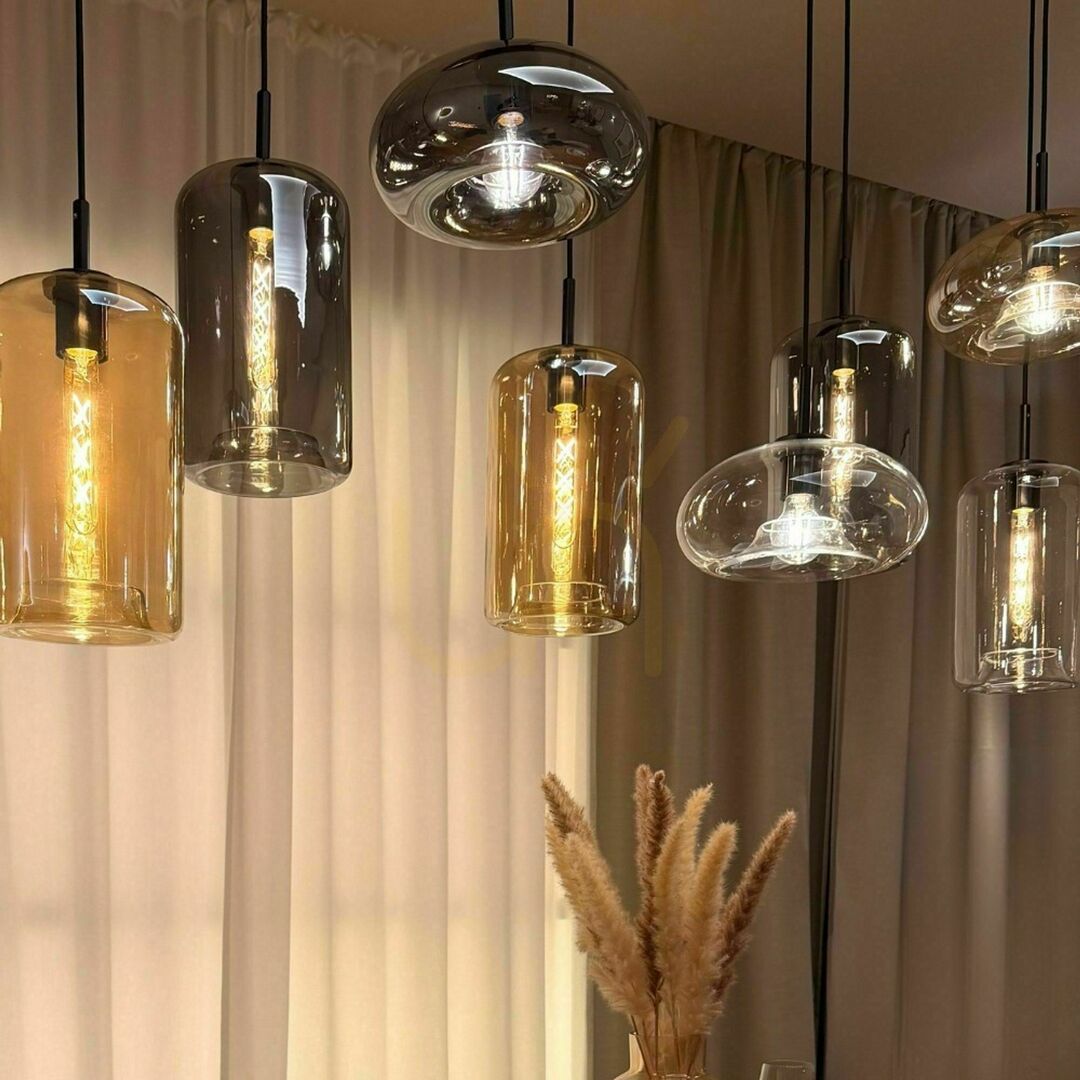 Kilátás Csillár s.luce Cruet XL 8-lámpás üveg függőlámpa borostyán Csillár s.luce Cruet XL 8-lámpás üveg függőlámpa borostyán