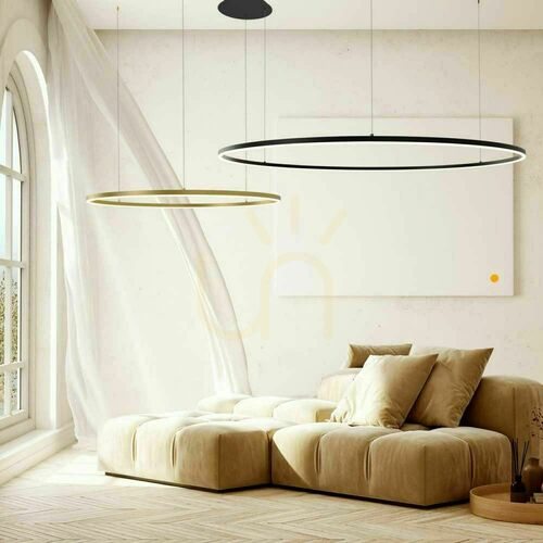 Jelölje be Függőlámpa s.luce Ring LED 2-lámpás excentrikus aranysárga, 100 cm, dimmelhető