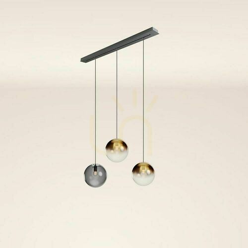 Jelölje be s.luce Orb 3 égős függőlámpa arany-füst üveg fekete sín 120 cm Ø30 cm
