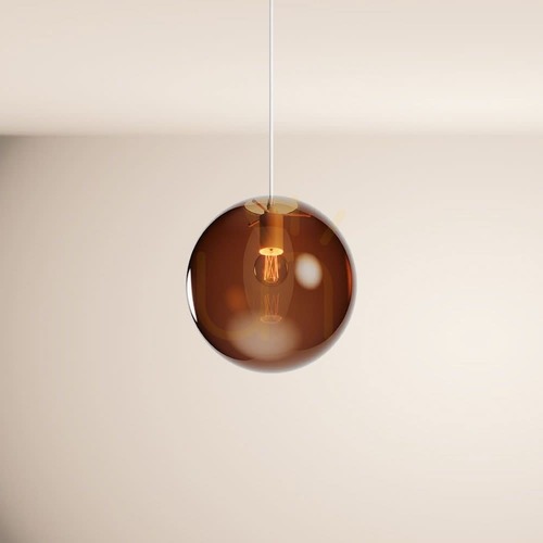 Jelölje be s.luce Orb függőlámpa, barna üveggömb Ø30 cm, fehér függesztés, E27