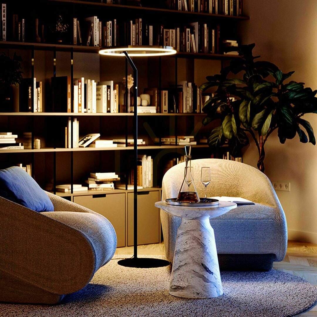 Kilátás s.luce Ring LED állólámpa Ø 60 cm aranysárga érintéses dimmerrel s.luce Ring LED állólámpa Ø 60 cm aranysárga érintéses dimmerrel