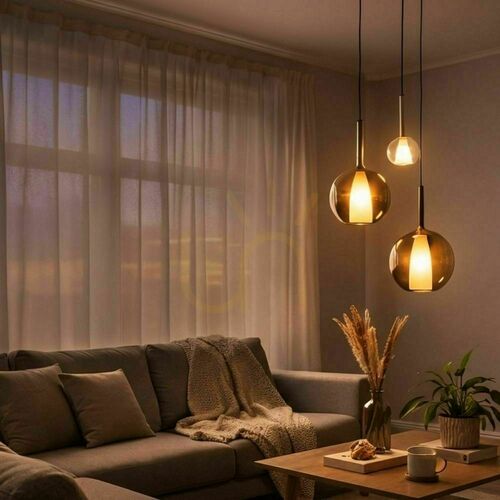 Jelölje be Belluna 3-égős mennyezeti lámpa s.luce Ø40 cm üveg-fém, 14 cm-es búrák, dimmelhető