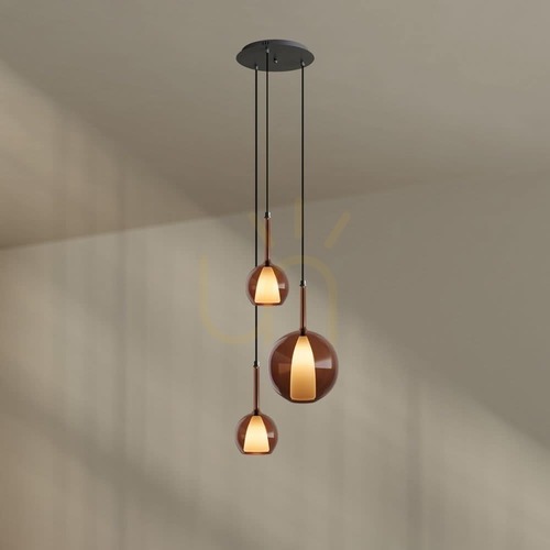 Jelölje be Csillár s.luce Belluna 3-égős barna üveg-fém mennyezeti lámpa, Ø40 cm