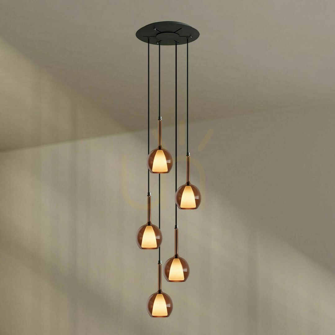 Kilátás Csillár s.luce Belluna 5-lámpás üveg galérialámpa Ø60 cm Csillár s.luce Belluna 5-lámpás üveg galérialámpa Ø60 cm