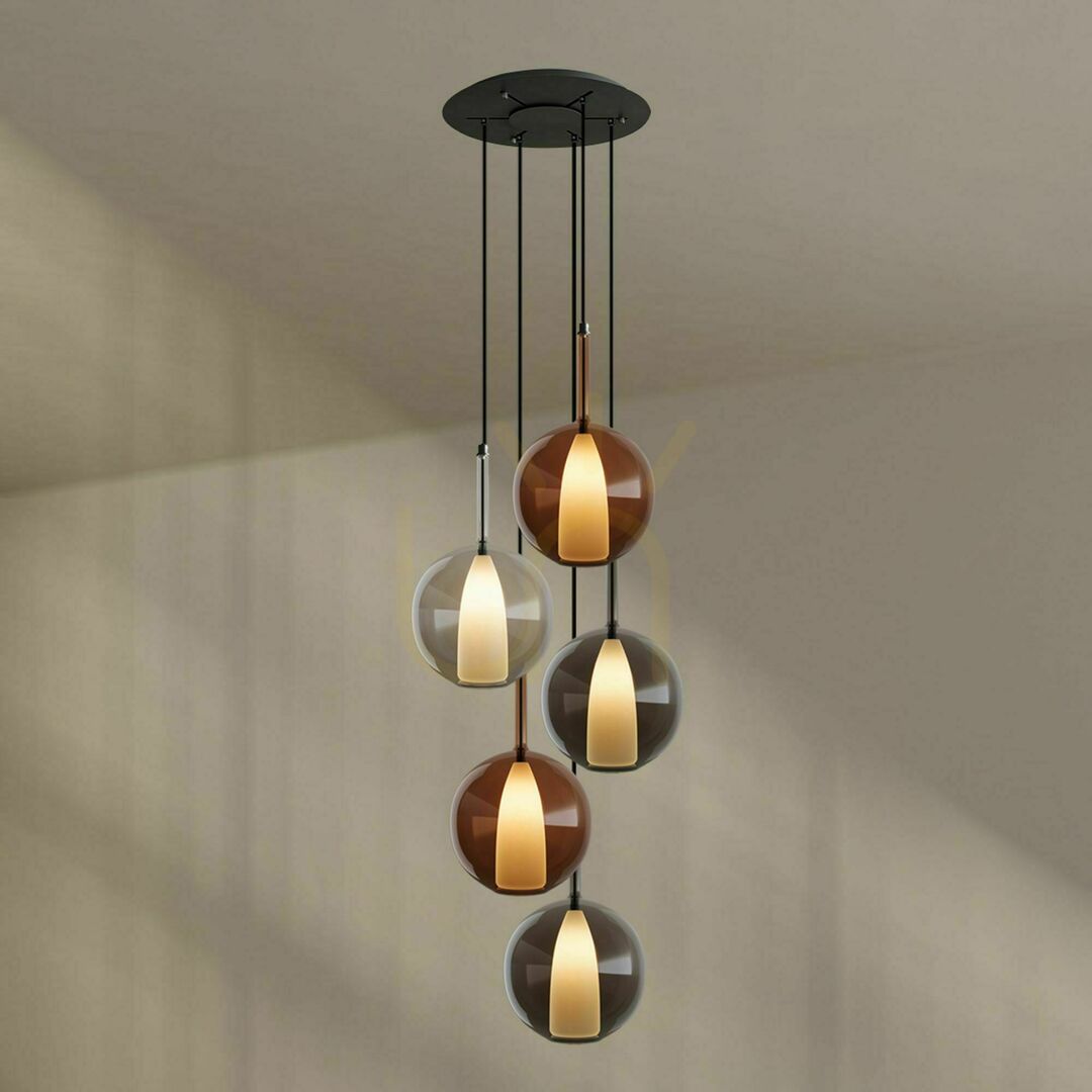 Kilátás Csillár s.luce Belluna 5-lámpás üveg galérialámpa Ø60 cm Csillár s.luce Belluna 5-lámpás üveg galérialámpa Ø60 cm