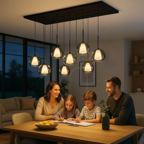 Jelölje be Belluna s.luce 8-lámpás füstös függőlámpa E27 étkezőbe