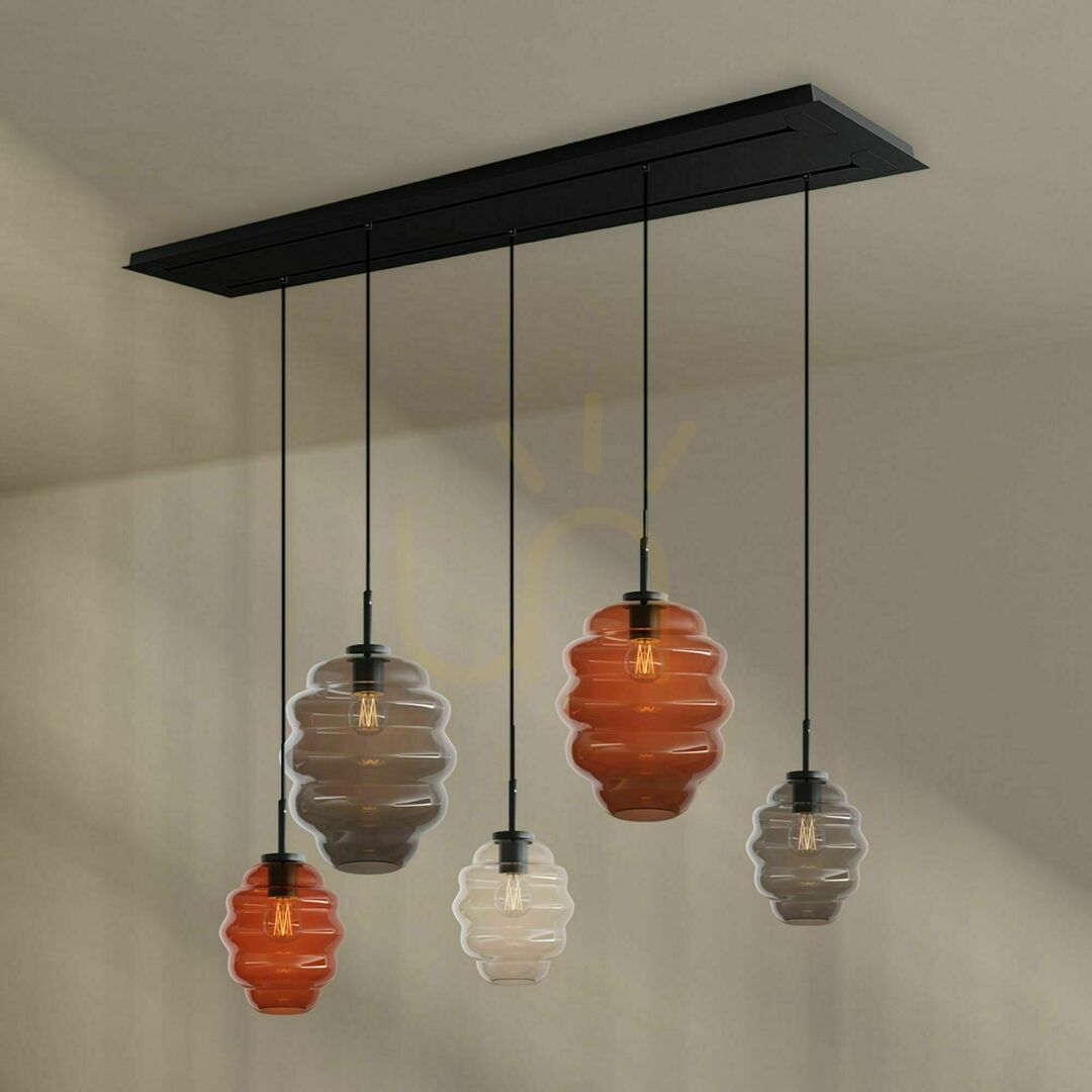 Előnézet s.luce Echos 5-ös függesztett csillár barna üveg-fém, Ø18/25 cm s.luce Echos 5-ös függesztett csillár barna üveg-fém, Ø18/25 cm