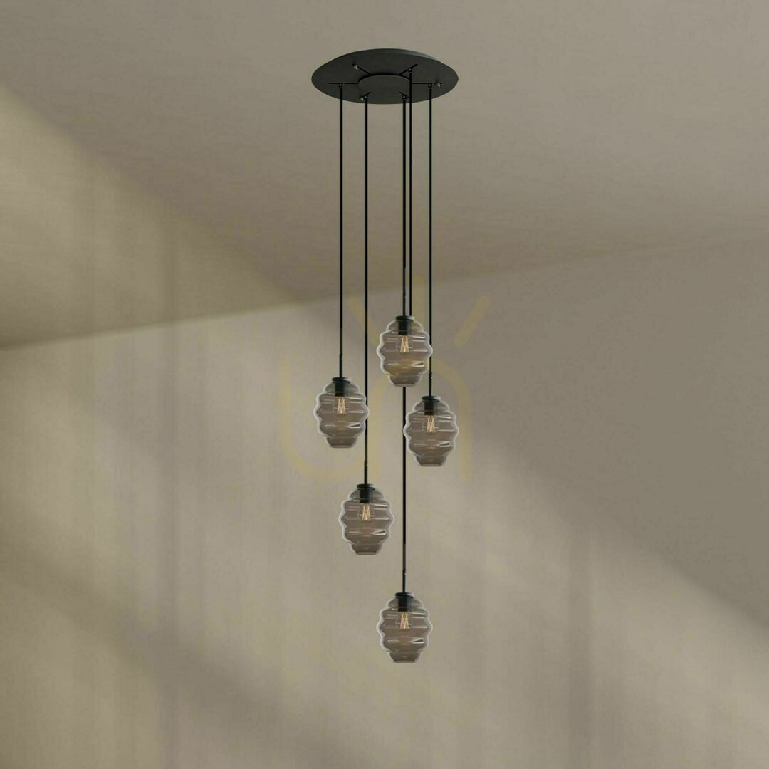Előnézet s.luce Echos 5 karos fehér üveg csillár Ø 60 cm, E27, modern minimalista s.luce Echos 5 karos fehér üveg csillár Ø 60 cm, E27, modern minimalista