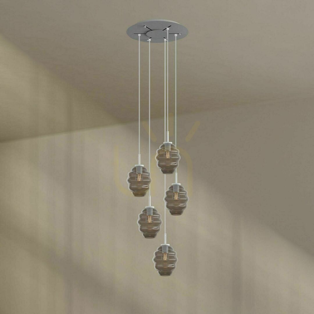 Kilátás s.luce Echos 5 karos fehér üveg csillár Ø 60 cm, E27, modern minimalista s.luce Echos 5 karos fehér üveg csillár Ø 60 cm, E27, modern minimalista