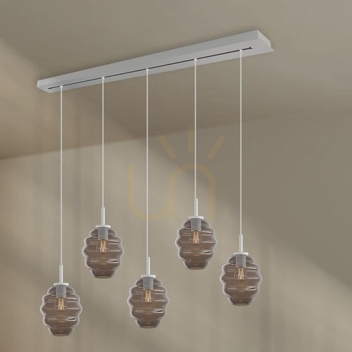 Jelölje be s.luce Echos függőlámpa 5xE27 füstüveg Ø18 cm fehér 160 cm-es tartó