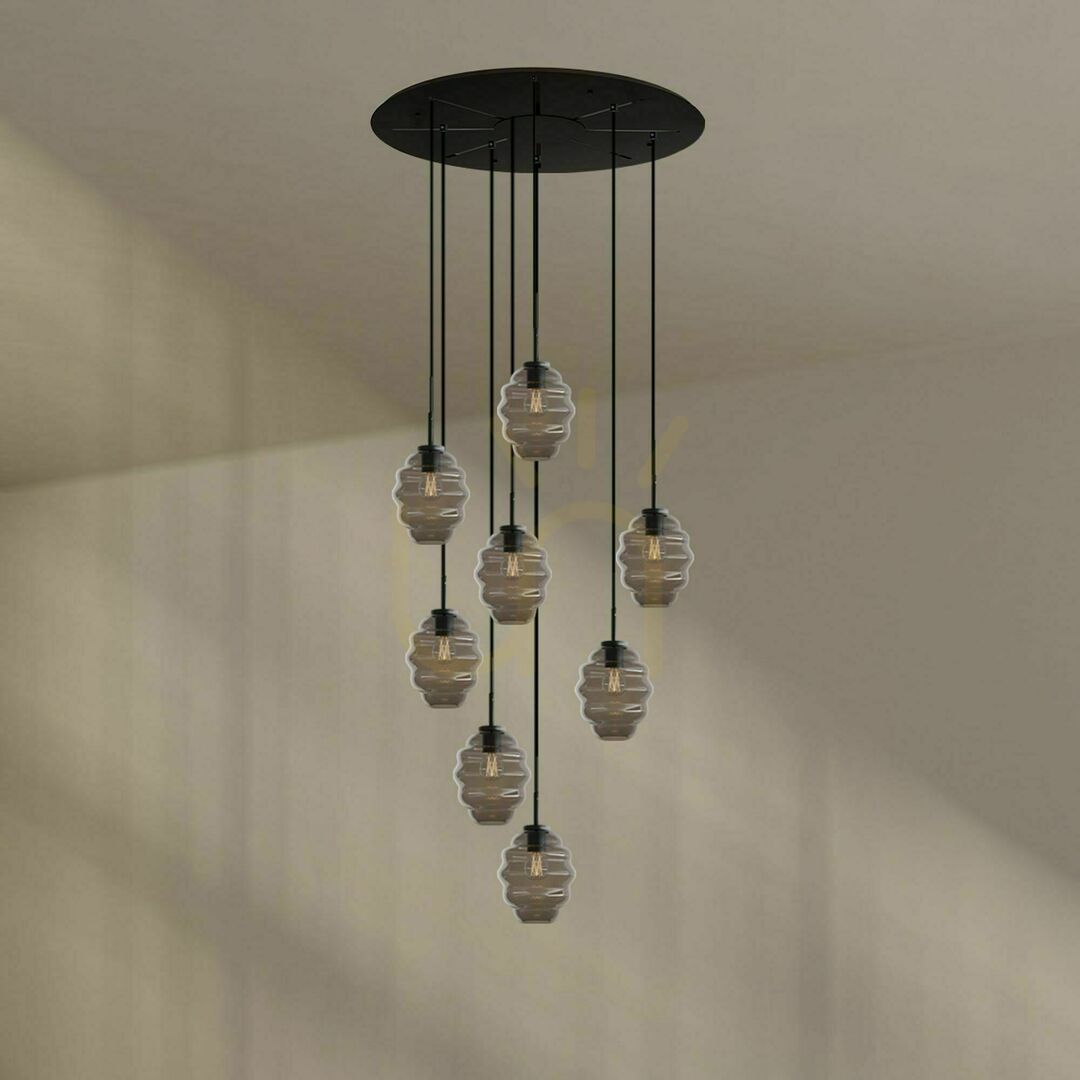 Előnézet Csillár s.luce Echos 8 karos galériavilágító fekete üveg-fém, Ø80 cm Csillár s.luce Echos 8 karos galériavilágító fekete üveg-fém, Ø80 cm