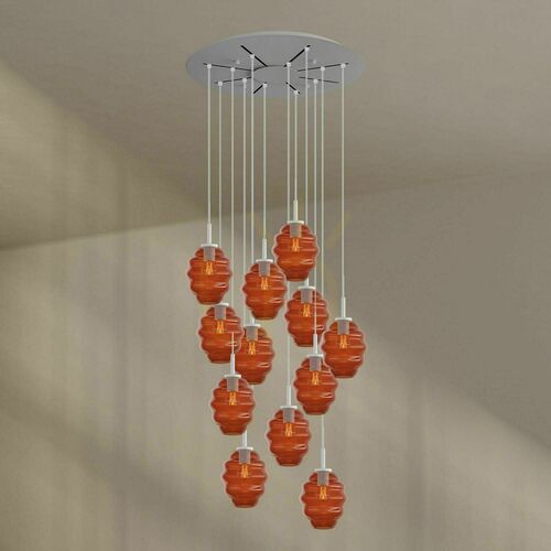 Jelölje be s.luce Echos 12 fényforrásos csillár, barna üveg, fehér függesztés, Ø80 cm
